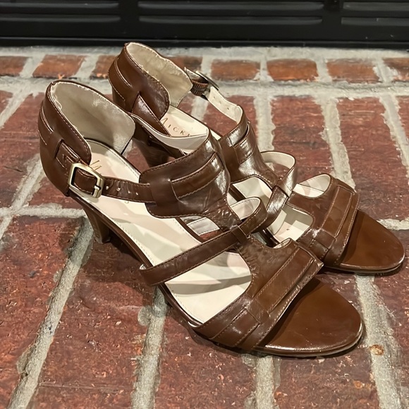 Nickels Brown Faux Leather Heels - Picture 1 of 6